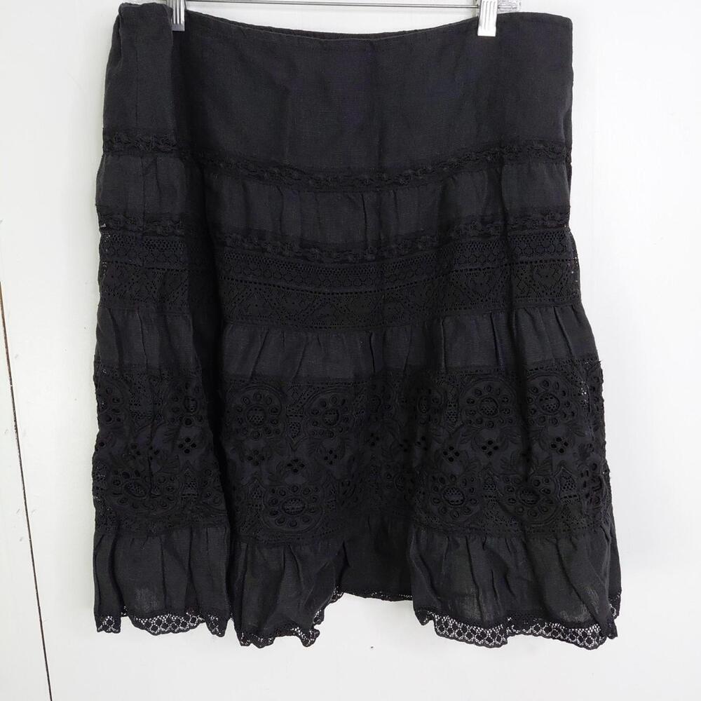 Sundance Skirt Womens 12 Noonday To Nightfall Linen Lace Midi Romantic Goth
